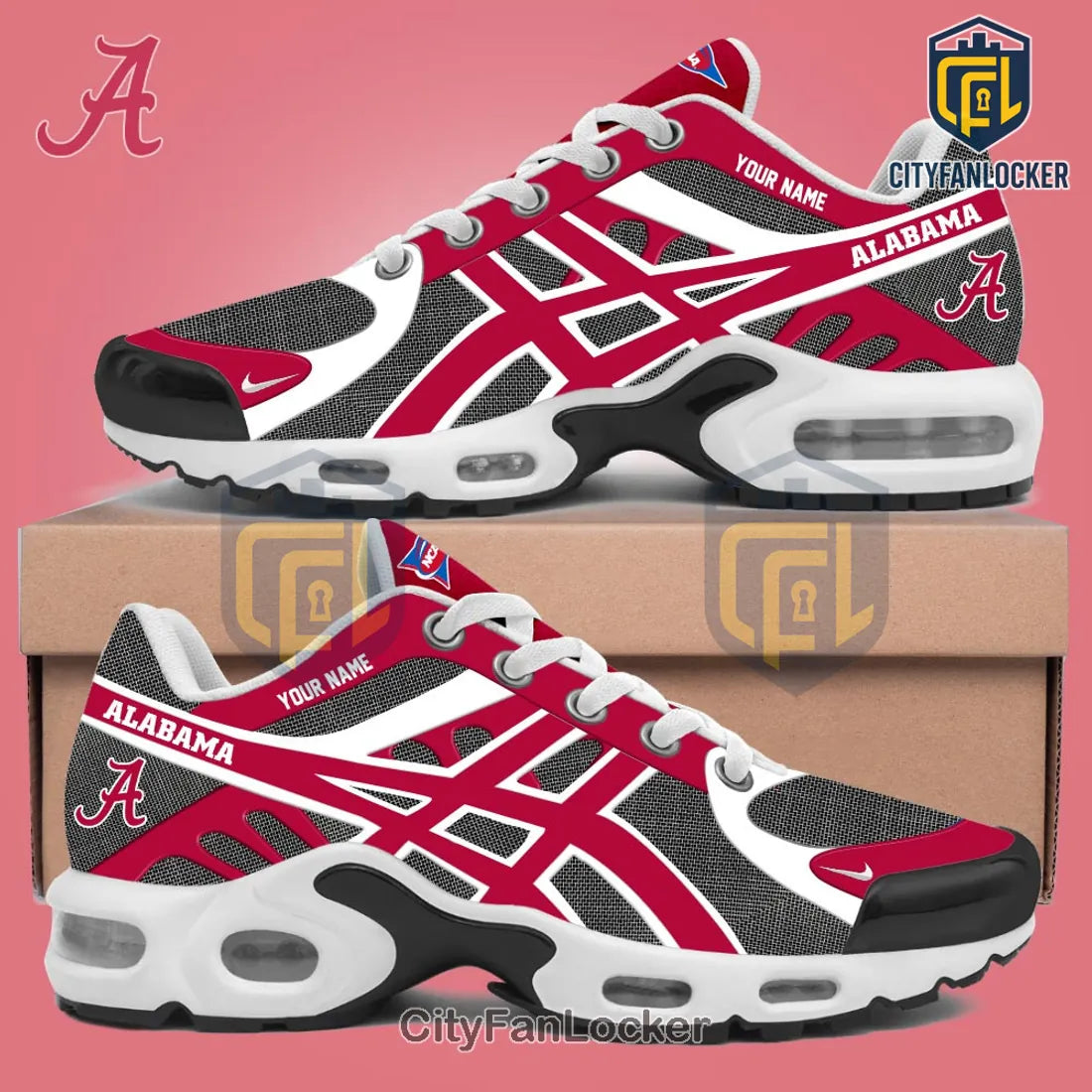 Alabama Crimson Tide Red White Air Max Plus Shoes