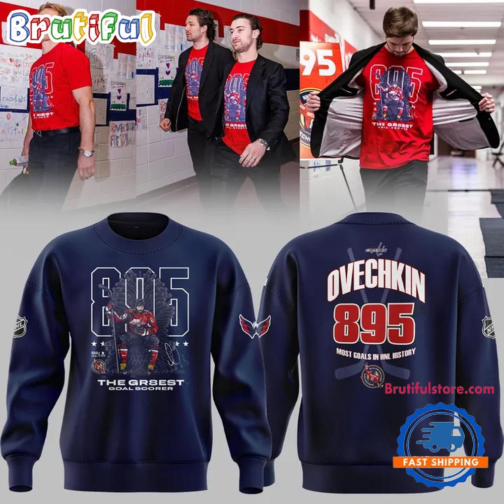 Alexander Ovechkin Washington Capitals NHL All-Time Leading Goal Scorer Cross Sticks Navy Hoodie T-Shirt