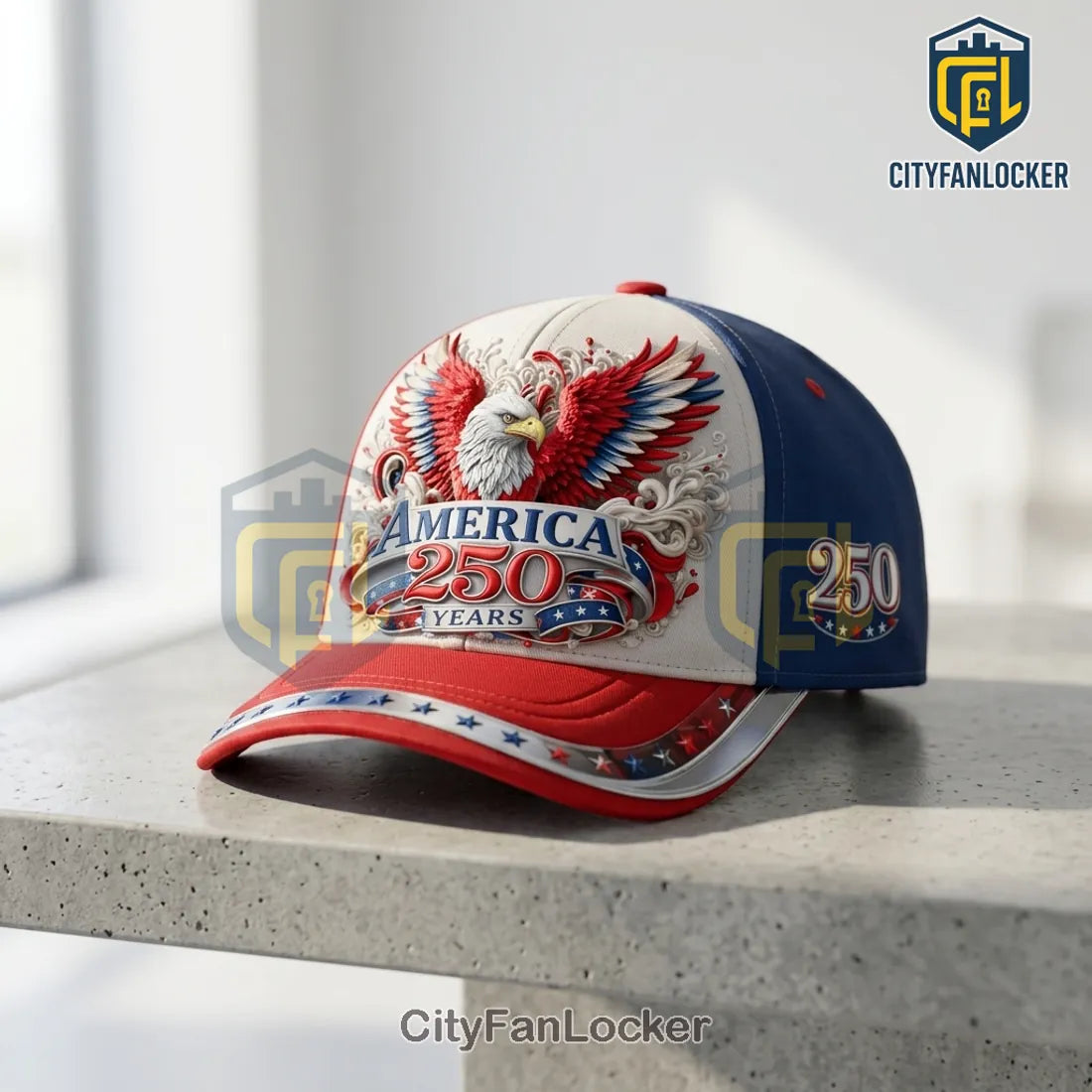 America 250 Years Patriotic Eagle Red White Blue Cap