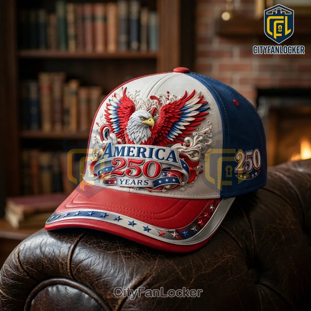 America 250 Years Patriotic Eagle Red White Blue Cap