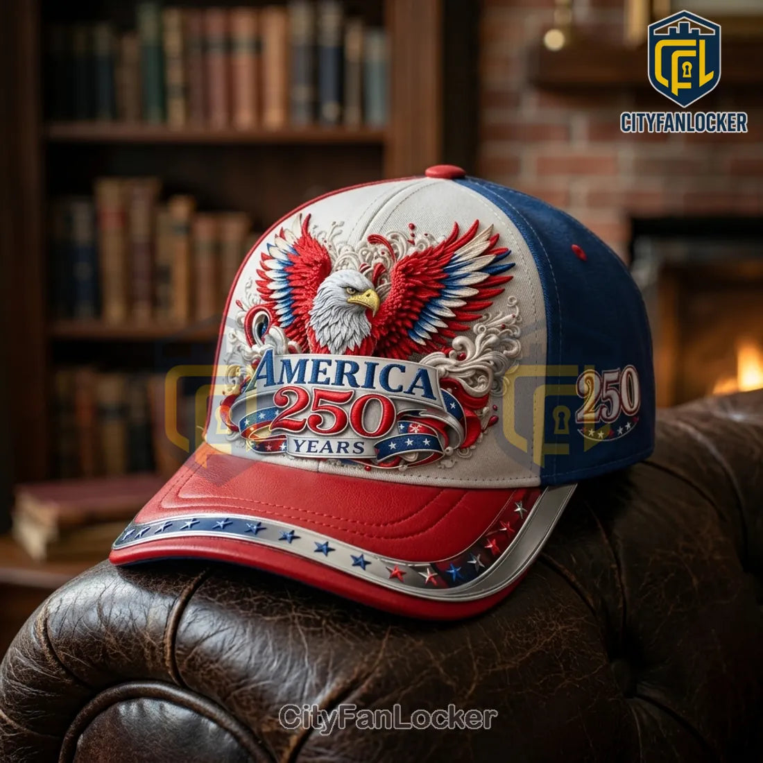 America 250 Years Patriotic Eagle Red White Blue Cap