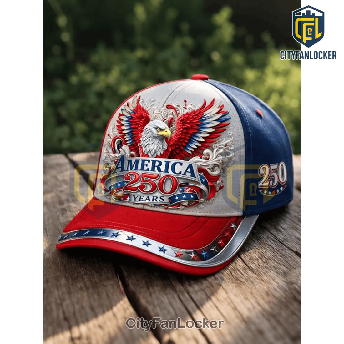 America 250 Years Patriotic Eagle Red White Blue Cap