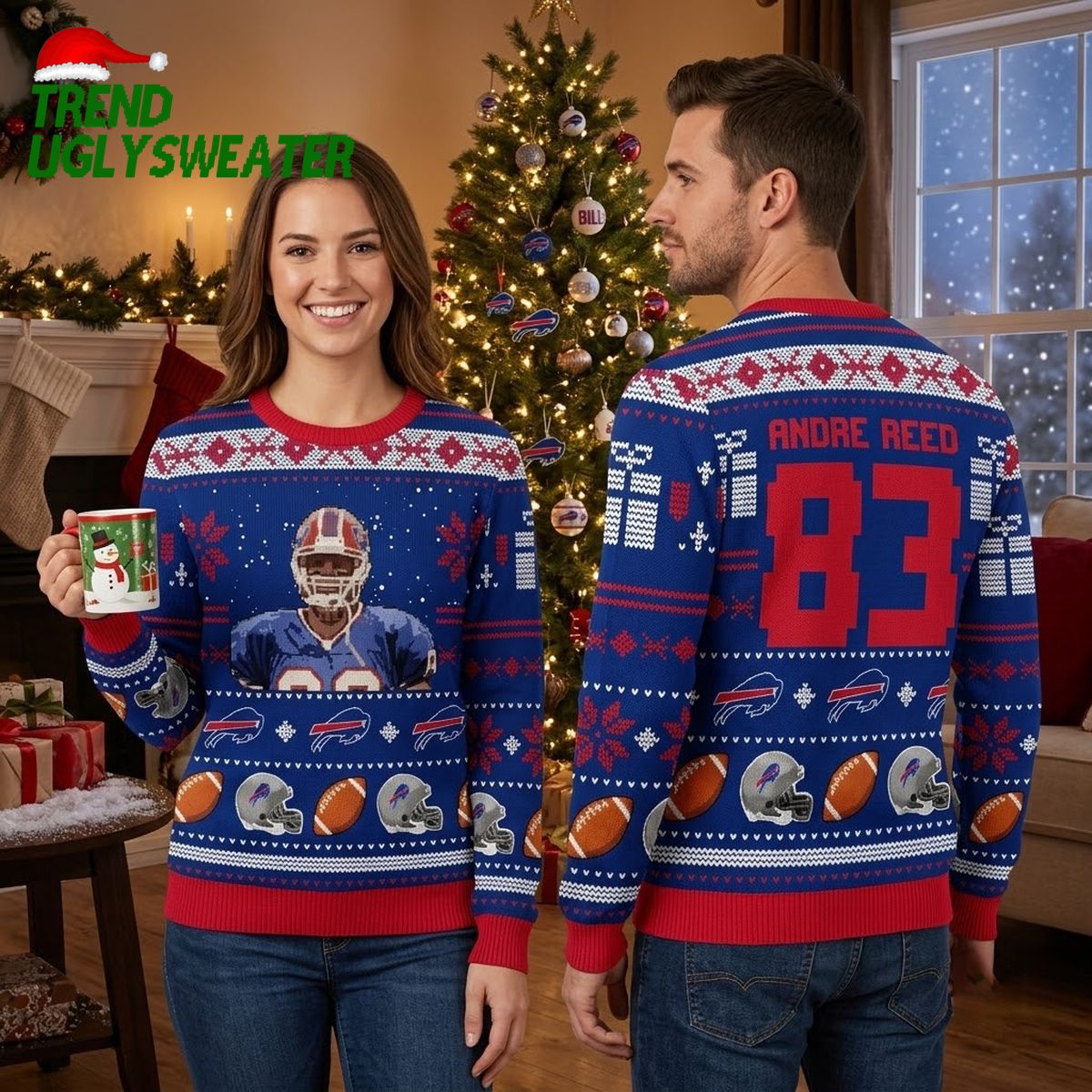 Andre Reed 83 Buffalo Bills Football Ugly Christmas Sweater