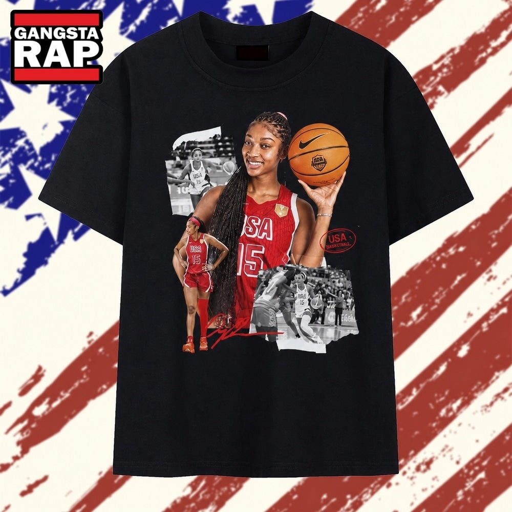 Angel Reese USA Basketball #15 Signature Photo Collage T Shirt