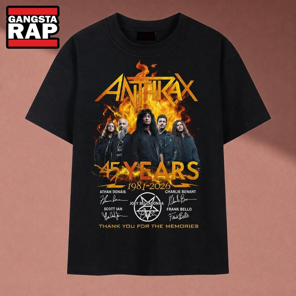 Anthrax 45 Years 1981 2026 Anniversary Signatures Rock T Shirt, Music 2D Shirt