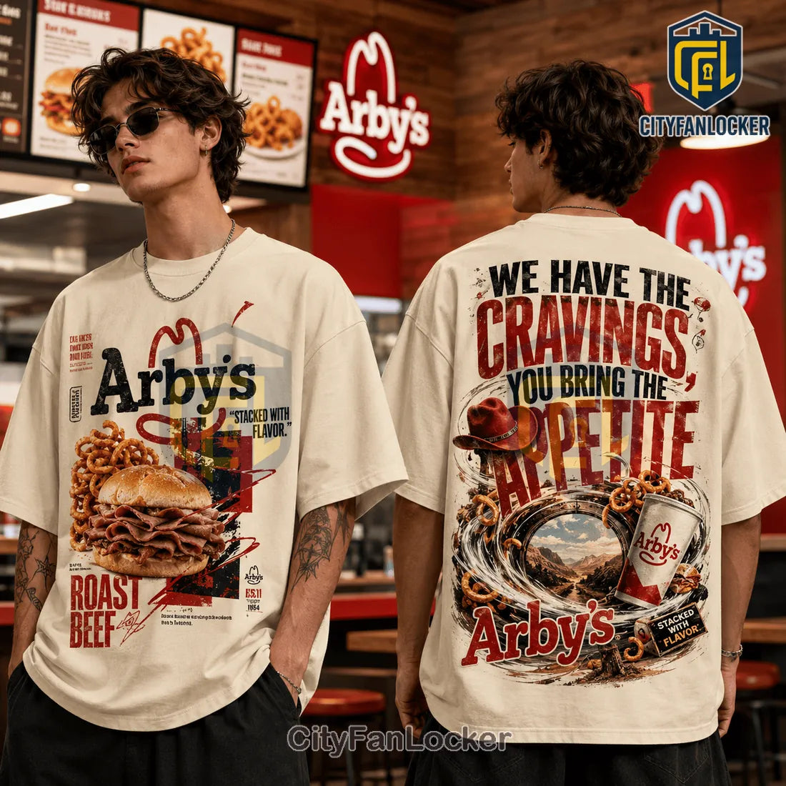 Arbys Stacked With Flavor Beige T-Shirt