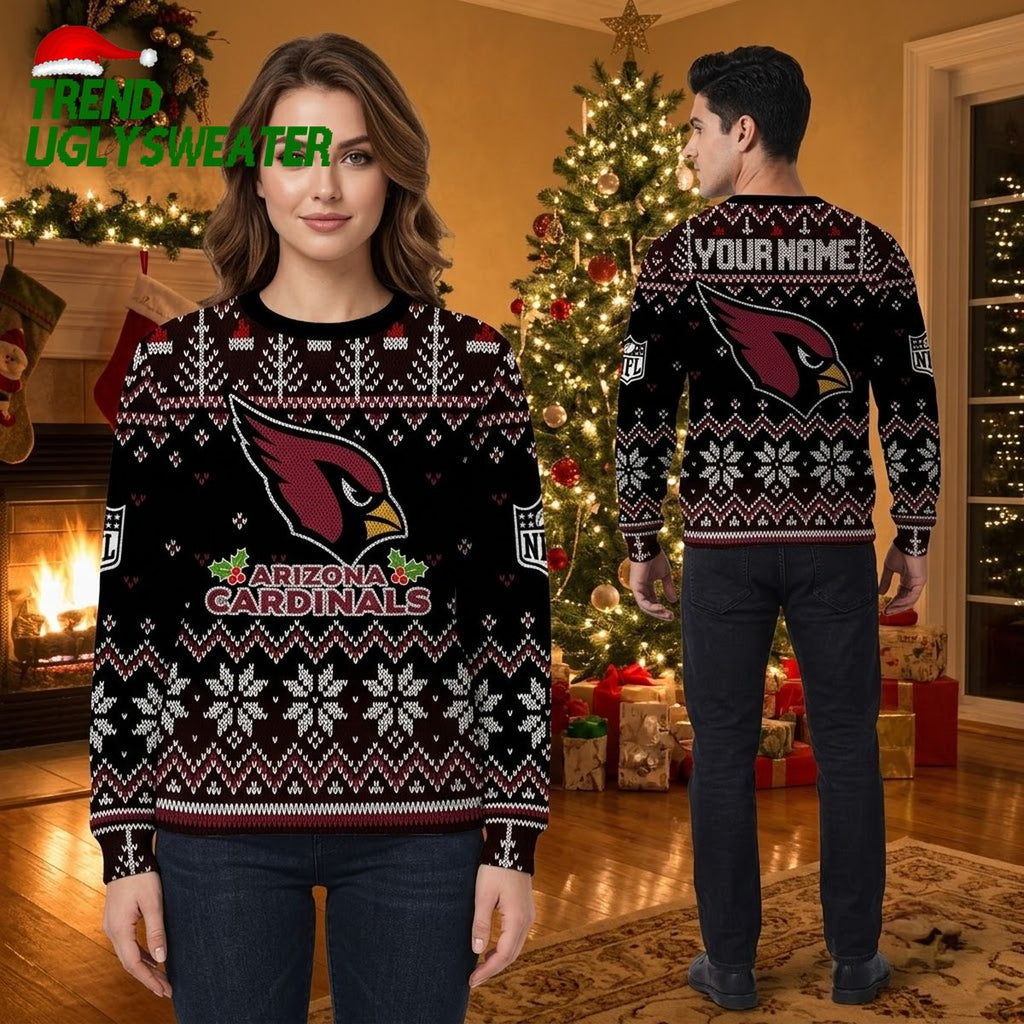 Arizona Cardinals Custom Name Snowflake Pattern Ugly Christmas Sweater