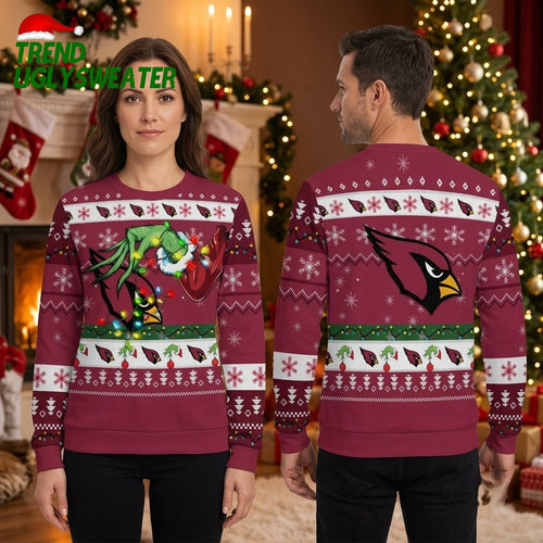 Arizona Cardinals Grinch Holding Football Ugly Christmas Sweater