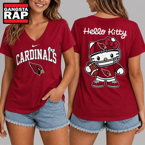 Arizona Cardinals NFL Hello Kitty Football V Neck T Shirt