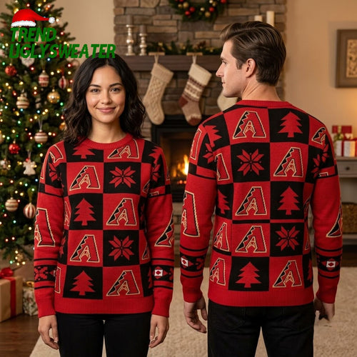 Arizona Diamondbacks Red Black Checkerboard Logo Ugly Christmas Sweater