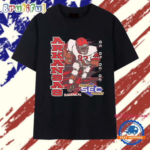 Arkansas Razorbacks football player number 92 running SEC conference T Shirt