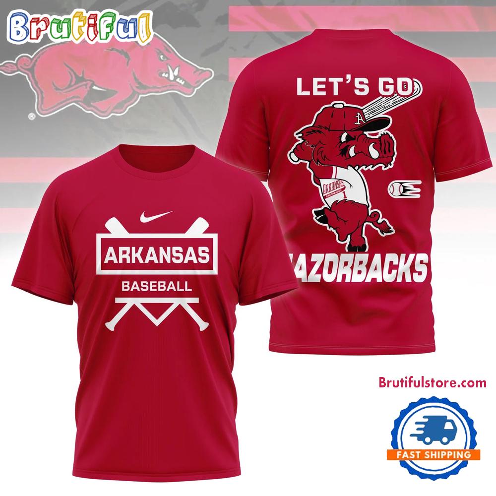 Arkansas Razorbacks Mascot Let’s Go Baseball 2025 3D Shirt