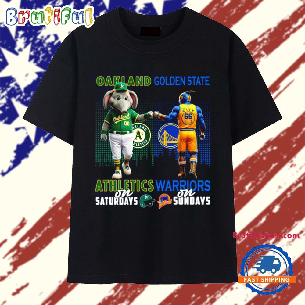 Athletics on saturdays vs Golden State Warriors on sundays city skyline T Shirt