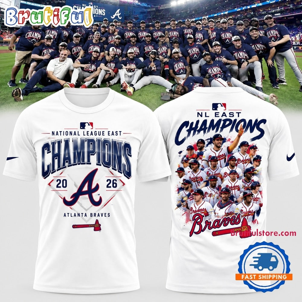 Atlanta Braves 2026 NL East Division Champions Team Graphic White T Shirt