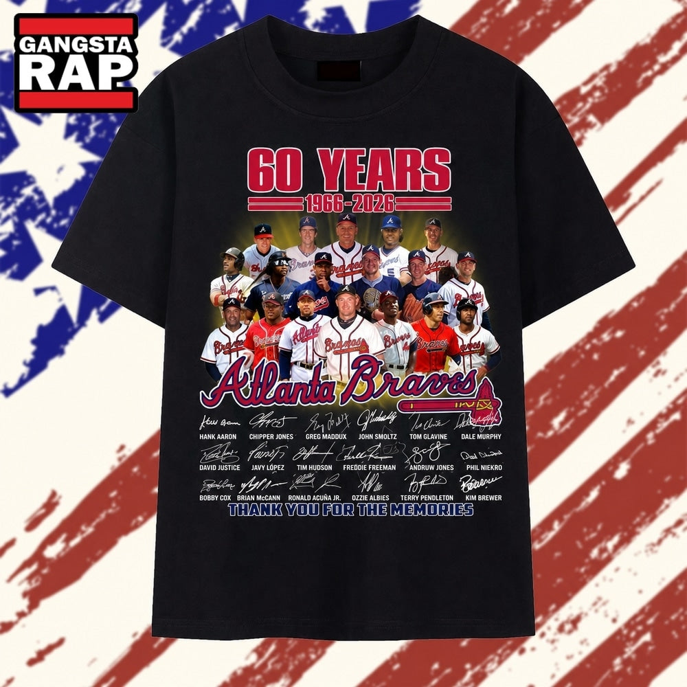 Atlanta Braves 60 Years 1966 2026 Legends Signatures T Shirt
