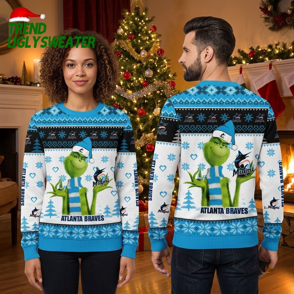 Atlanta Braves Grinch Snowflake Ugly Christmas Sweater