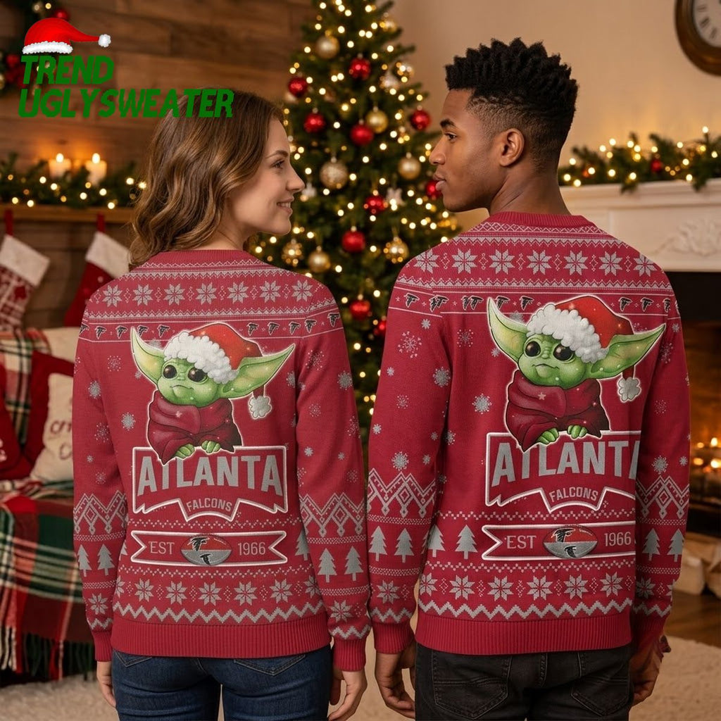 Atlanta Falcons Baby Yoda Santa Hat EST 1966 Ugly Christmas Sweater