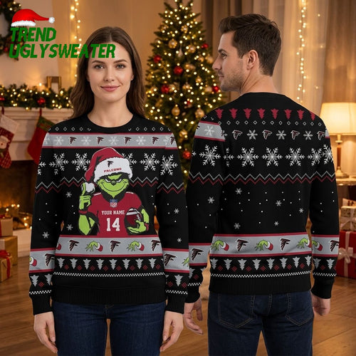 Atlanta Falcons Grinch Custom Name Football Ugly Christmas Sweater