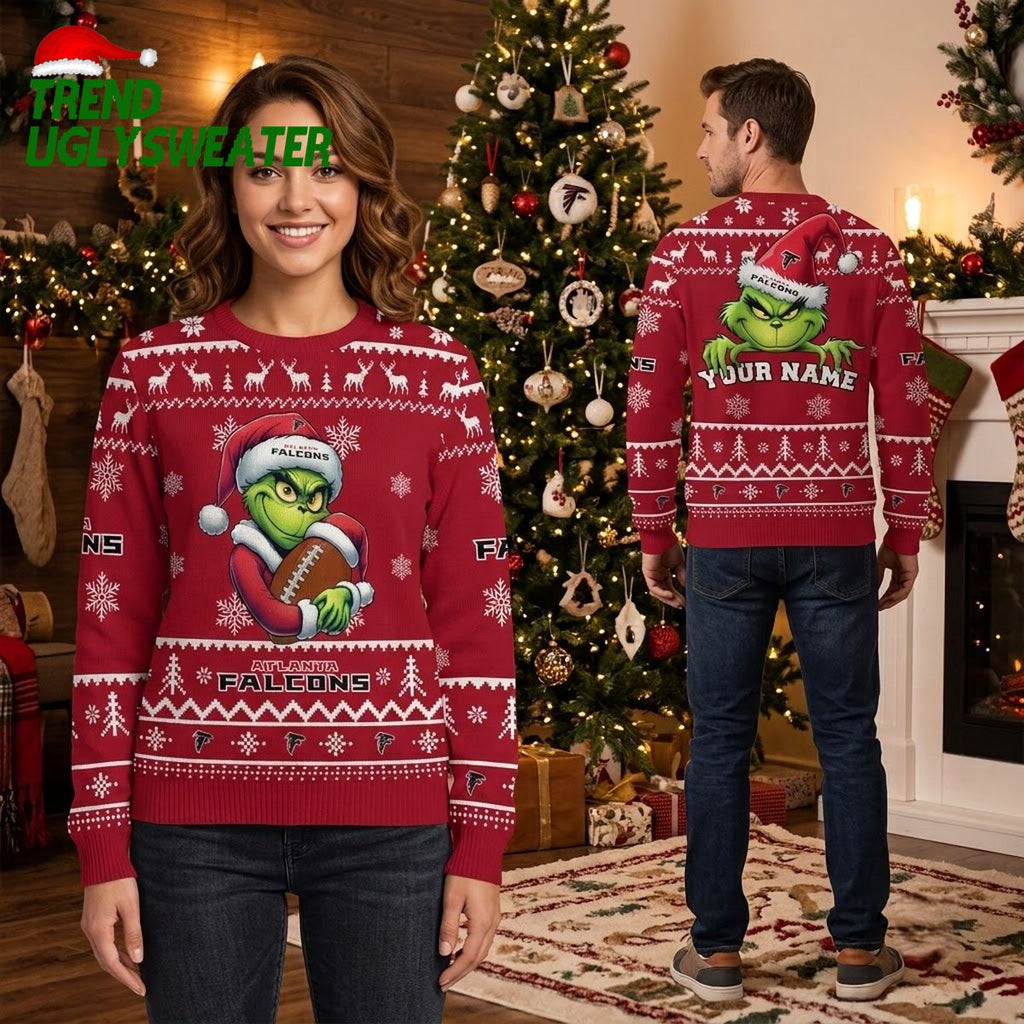 Atlanta Falcons Grinch Football Player Custom Name Ugly Christmas Sweater