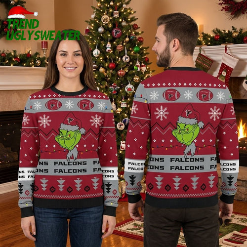 Atlanta Falcons Grinch Snowflake Pattern Ugly Christmas Sweater