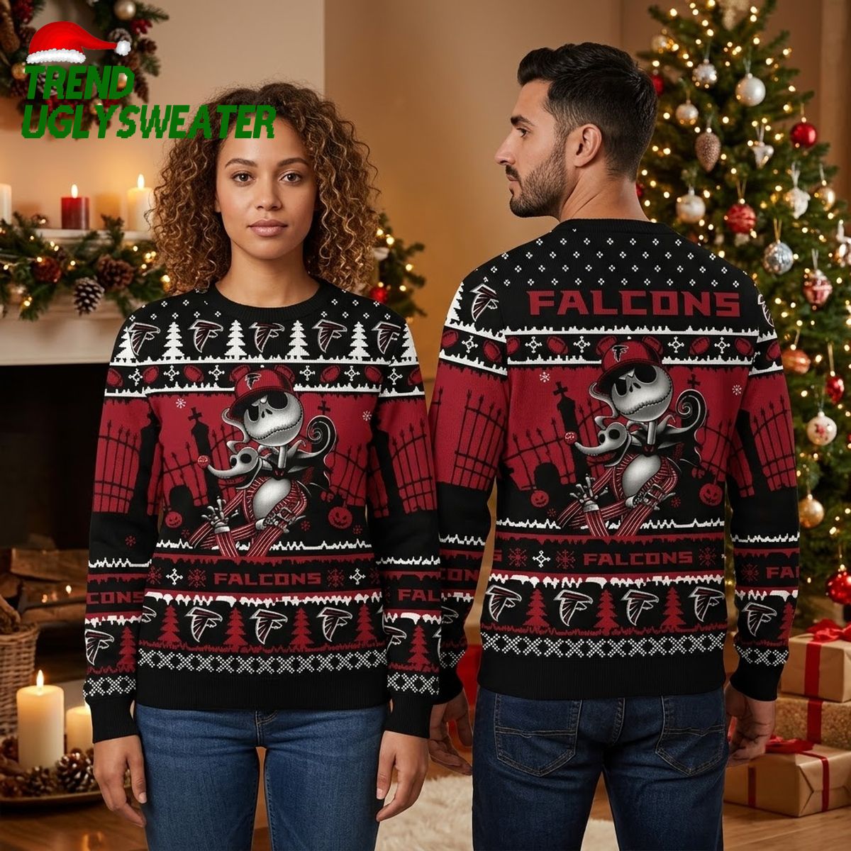 Atlanta Falcons Jack Skellington Christmas Sweater Ugly Christmas Sweater