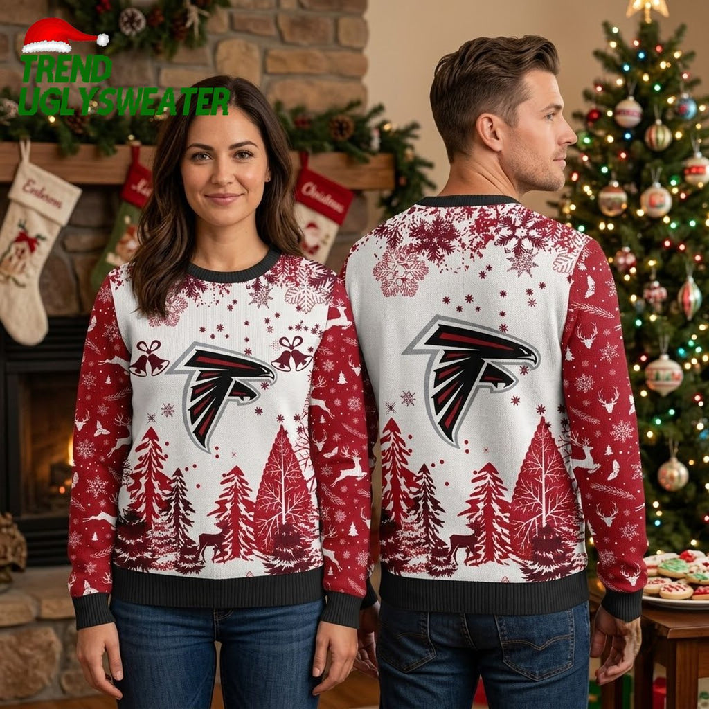 Atlanta Falcons Logo Snowflakes And Christmas Trees Ugly Christmas Sweater