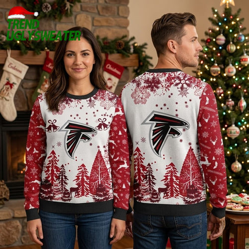 Atlanta Falcons Logo Snowflakes And Christmas Trees Ugly Christmas Sweater