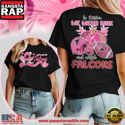 Atlanta Falcons NFL In October We Wear Pink And Watch 2025 Women’s Black Shirt