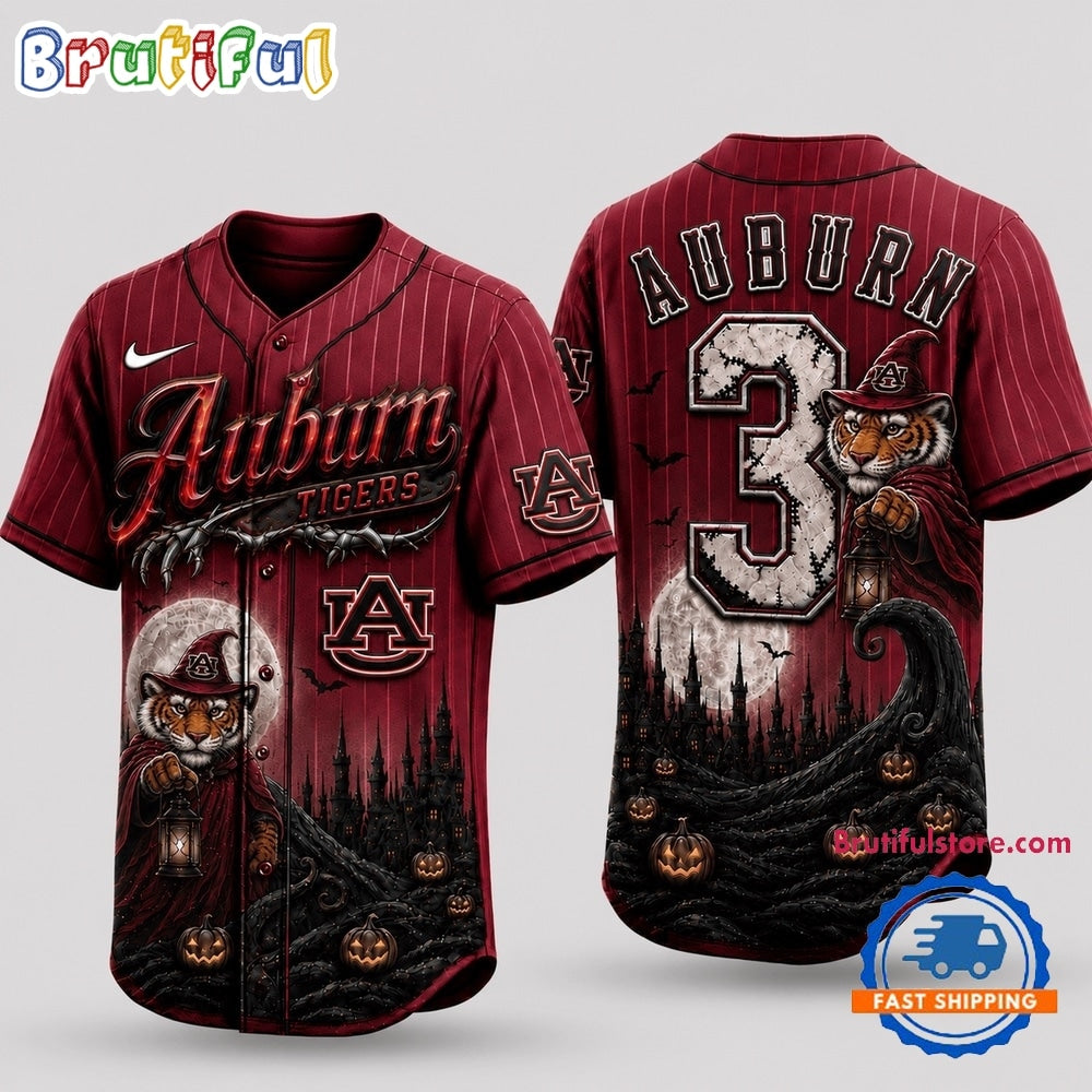 Auburn Tigers 2026 NCAA Spooky Mascot Halloween Personalized Baseball Jersey Shirt