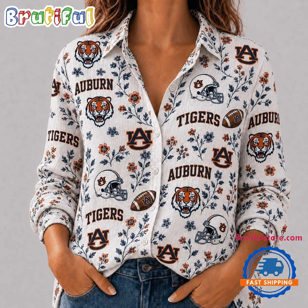 Auburn Tigers NCAA College Spirit Blossoms Women Casual Shirt
