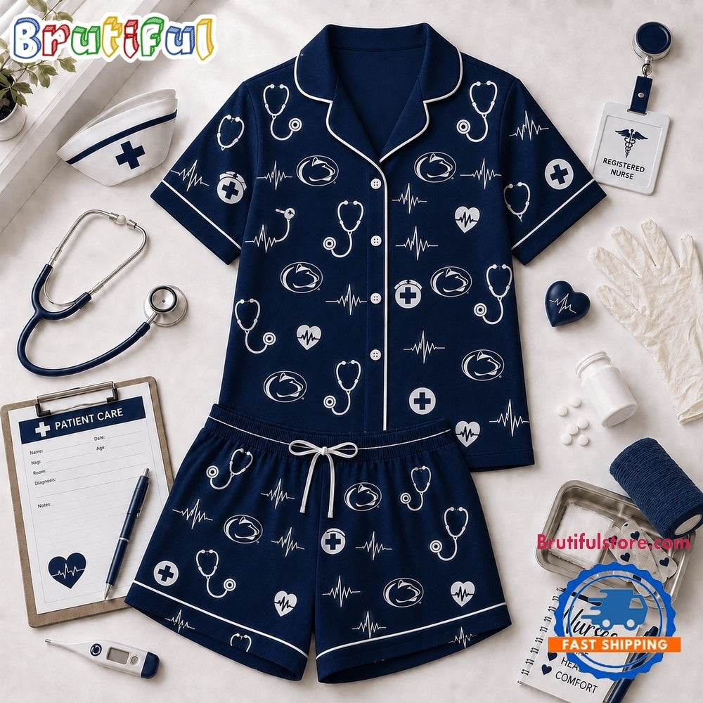 Auburn Tigers NCAA Heartbeats & Home Teams Short Sleeve Pajamas Set