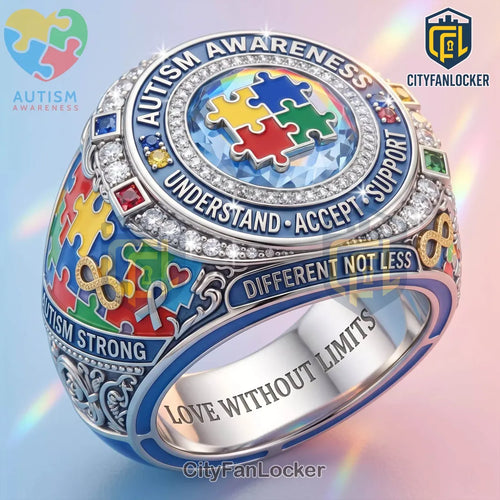 Autism Awareness Premium Puzzle Piece Understand Accept Support Ring