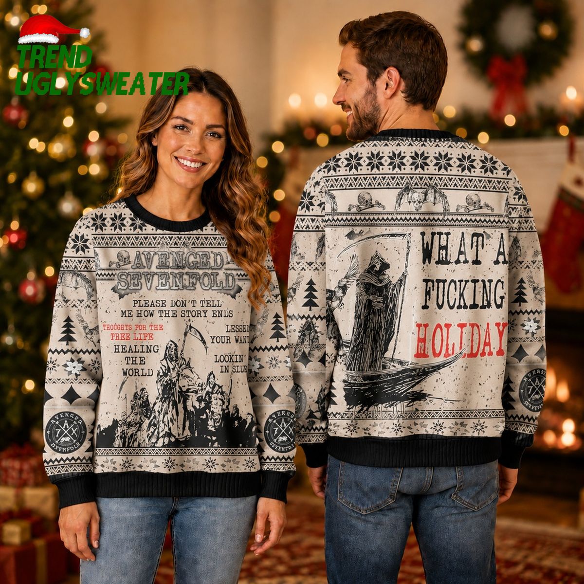 Avenged Sevenfold What A Fucking Holiday Please Don’t Tell Me How The Story Ends Ugly Christmas Sweater - Unique Gifts For Every Occasion