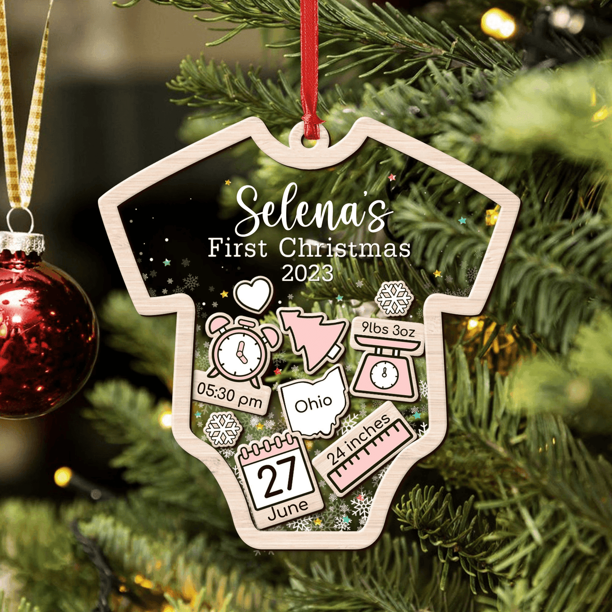 Custom Baby’s First Christmas 2025 - Personalized Shaker Ornament - Customized Baby Name, New 1st Baby Gift, Baby Keepsake, 4D Shake Babies Ornament