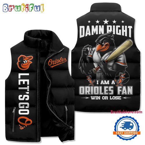 Baltimore Orioles Sporty Mascot Design Sleeveless Puffer Jacket