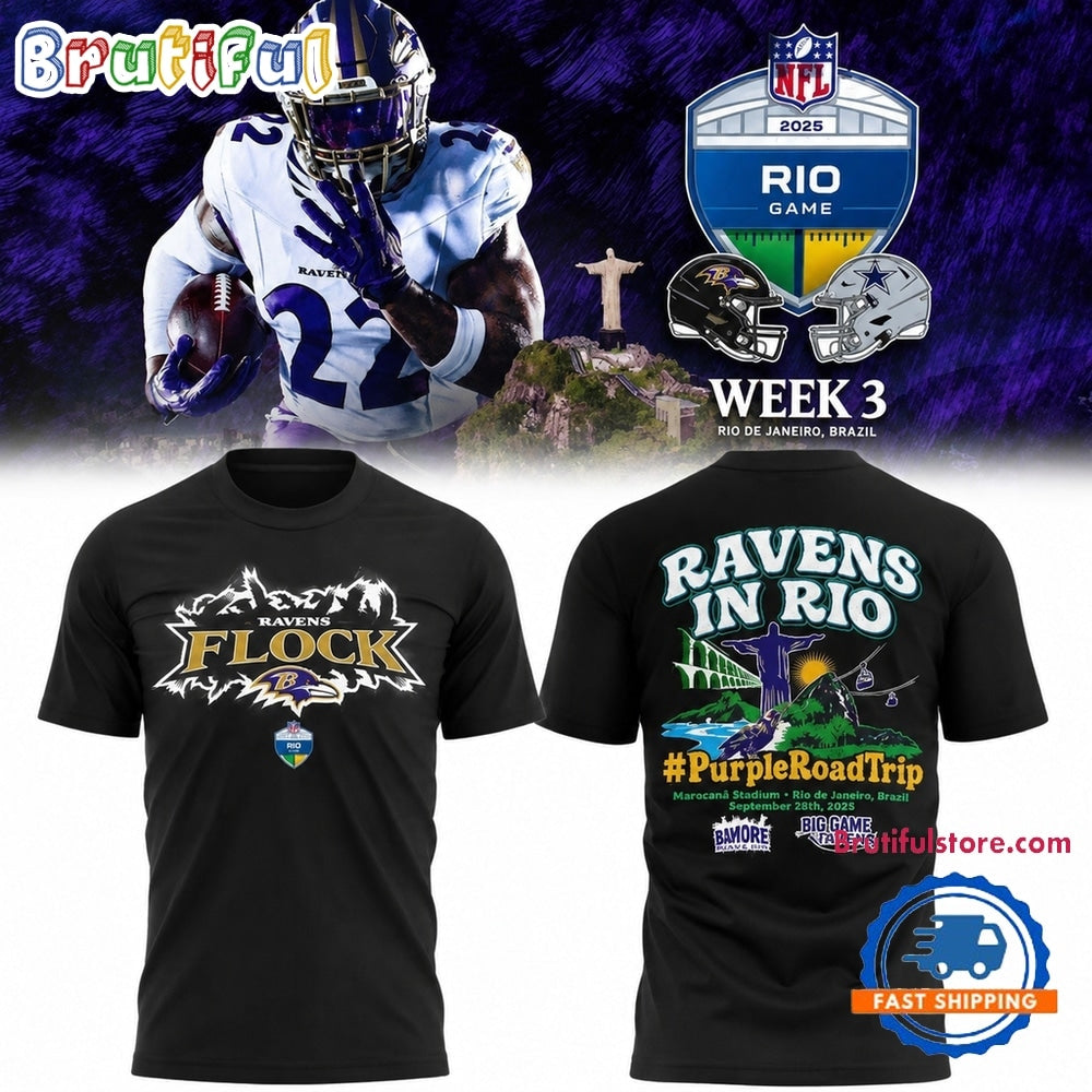 Baltimore Ravens 2026 Rio De Janeiro Game Black T Shirt