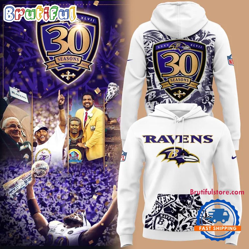 Baltimore Ravens 30 Season 1996-2025 All Over Print Hoodie T-Shirt