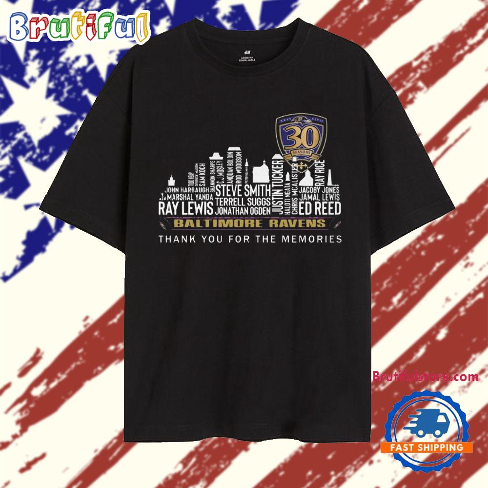Baltimore Ravens 30 Season Player Name Thank You For The Memories T Shirt