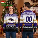 Baltimore Ravens Custom Name And Number Playing Field Ugly Christmas Sweater