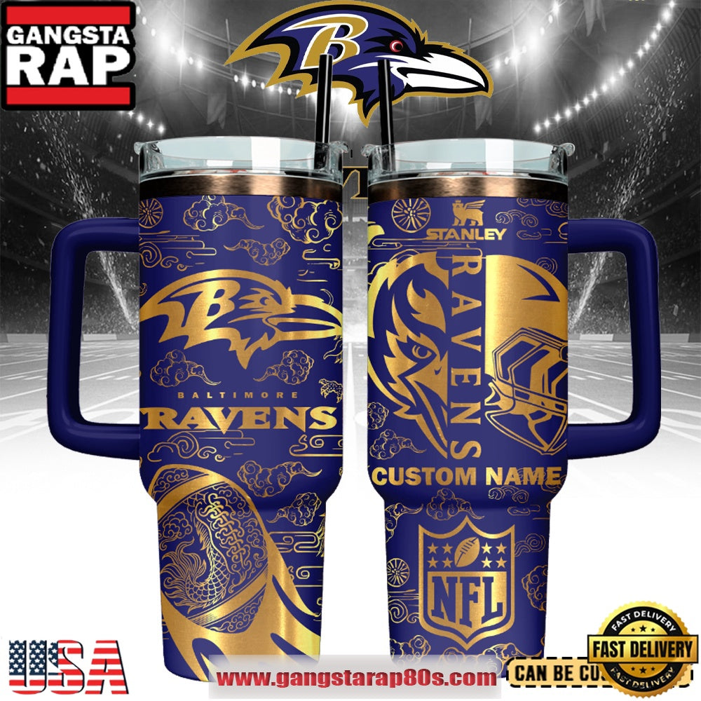 Baltimore Ravens Custom Stanley Quencher Tumbler With Handle 40oz
