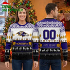 Baltimore Ravens Football Field Custom Name And Number Ugly Christmas Sweater