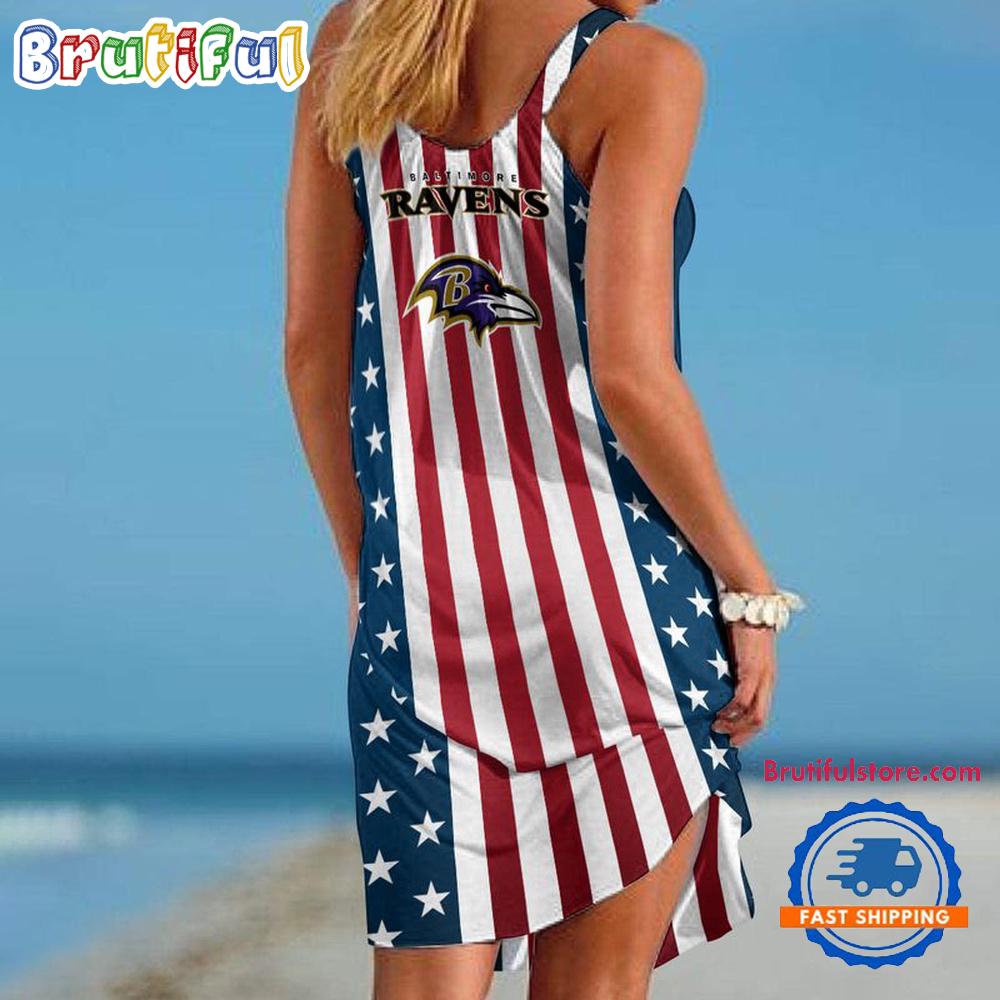 Baltimore Ravens In My Veins USA In My Heart Independence Day Women’s Summer Beach Sling Dress