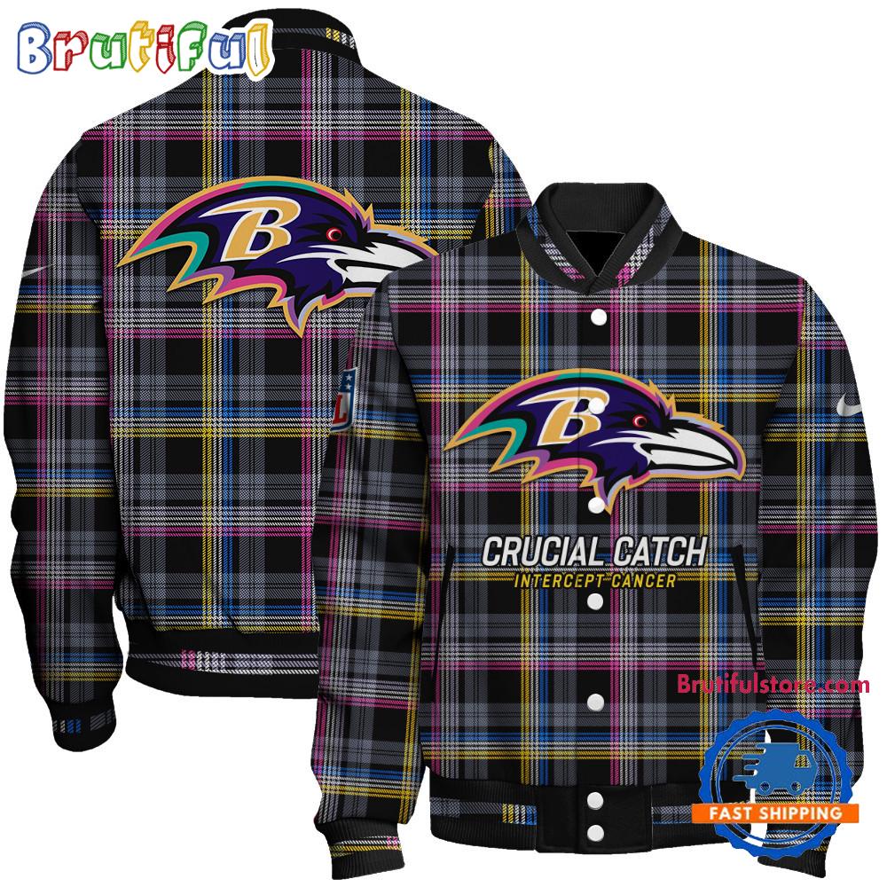 Baltimore Ravens National Football League Crucial Catch Intercept Cancer Unisex Varsity Jacket