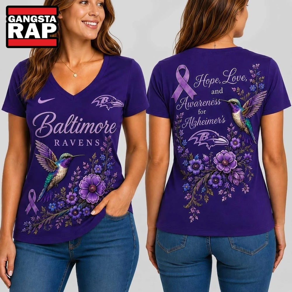 Baltimore Ravens NFL Alzheimer’s Awareness Month V neck T Shirt