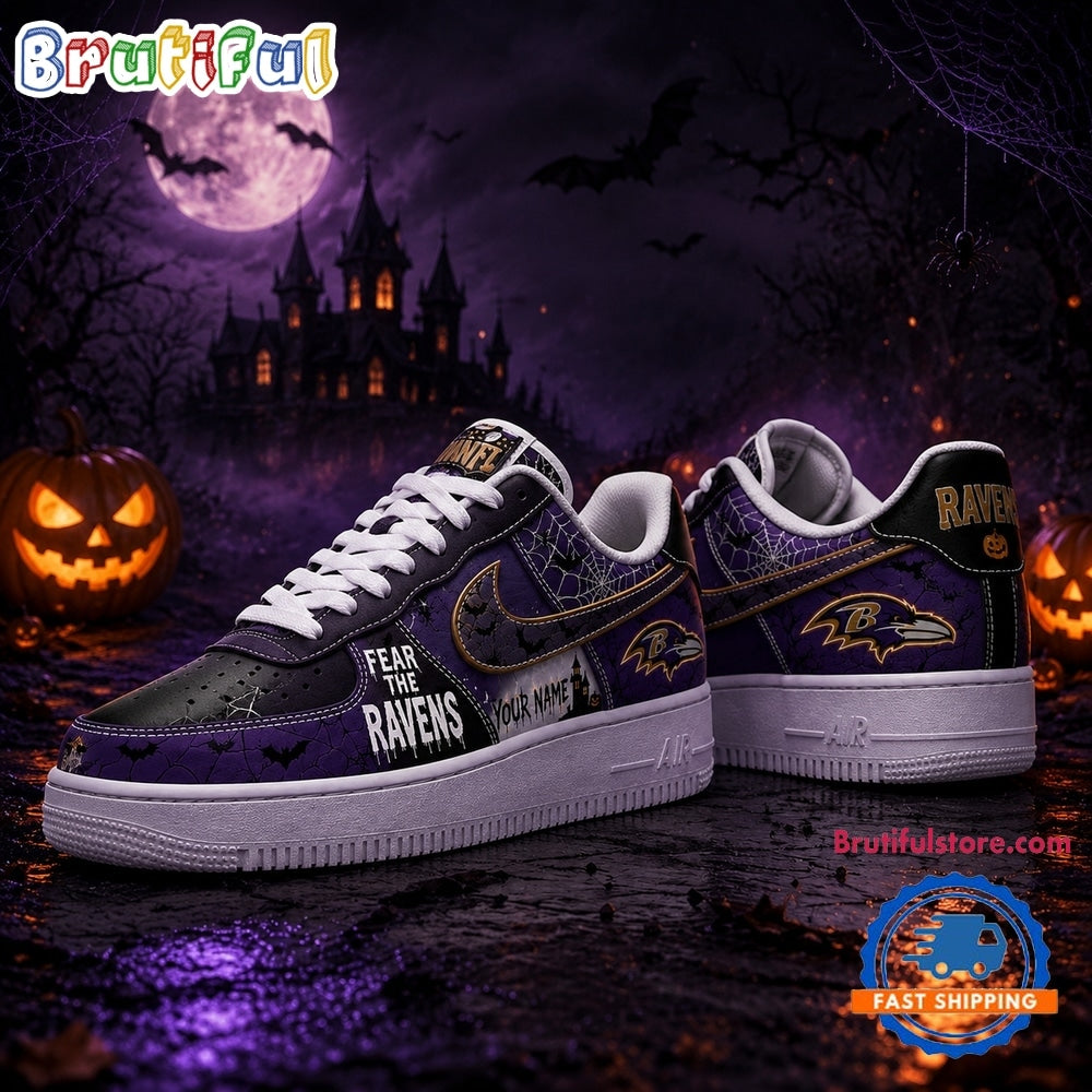 Baltimore Ravens NFL Fear The Team Halloween Air Force 1 Shoes Sneakers