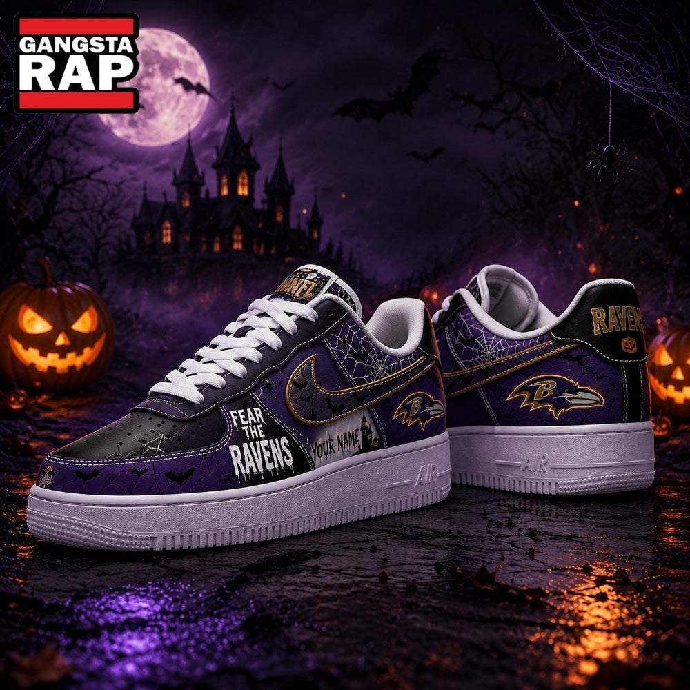 Baltimore Ravens NFL Fear The Team Halloween Air Force 1 Shoes Sneakers