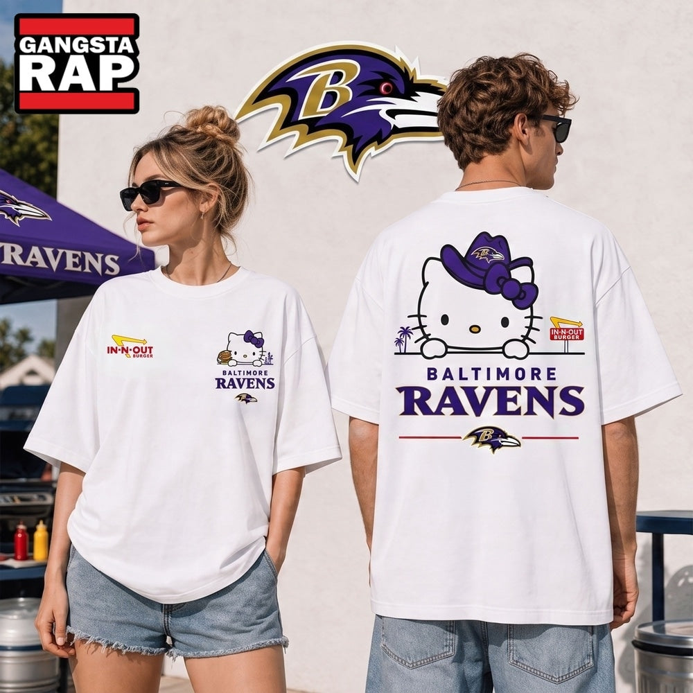 Baltimore Ravens NFL Kitty Burger Game Day Unisex 3D Shirt, Football New Design Shirt