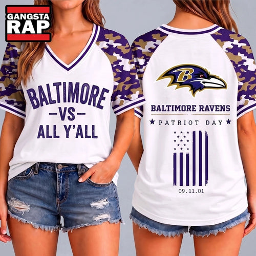 Baltimore Ravens NFL vs All Y’ All United We Stand V Neck T Shirt