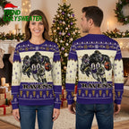 Baltimore Ravens Rushing Football Player With Snowflakes Ugly Christmas Sweater