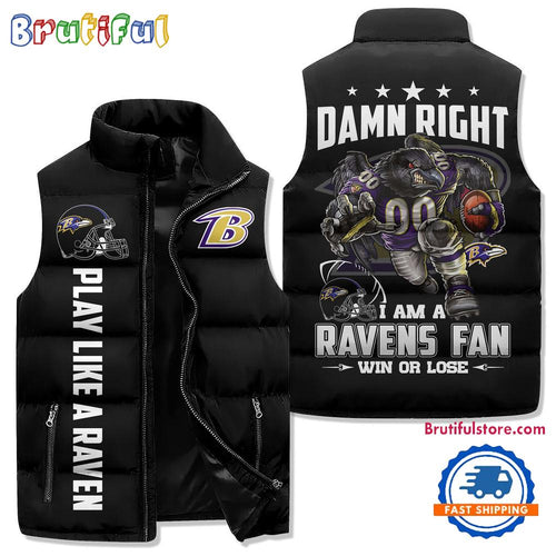 Baltimore Ravens Sporty Mascot Design Sleeveless Puffer Jacket
